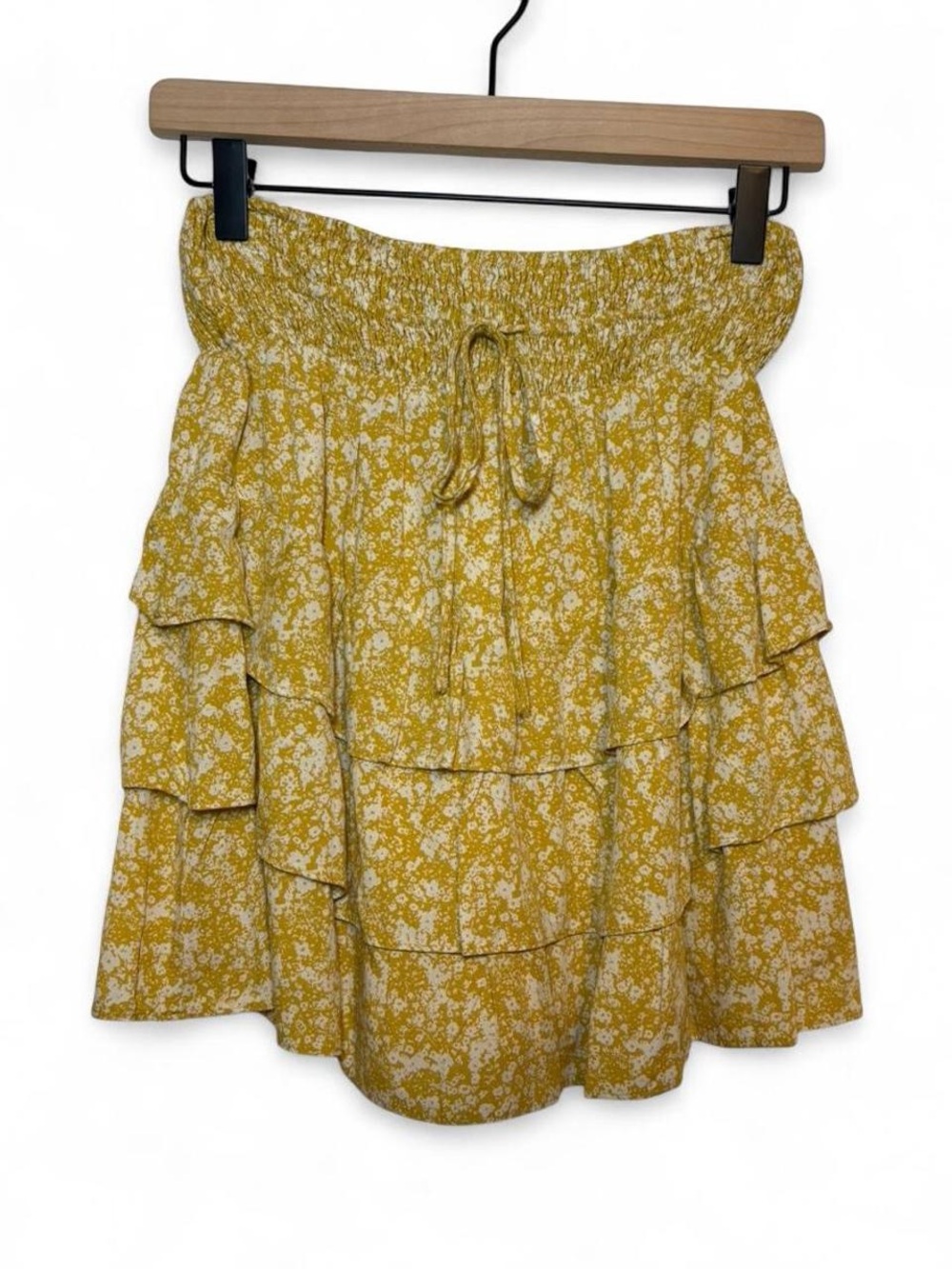Yellow Floral Tiered Smocked-Waist Skirt